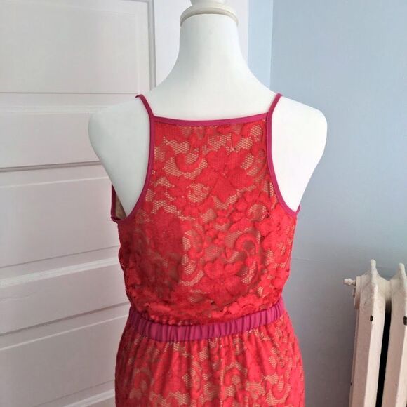 Vintage y2k ABS Allen Schwartz Maxi Dress Floral Lace Slit Pink Wrap Size Small - Picture 10 of 11